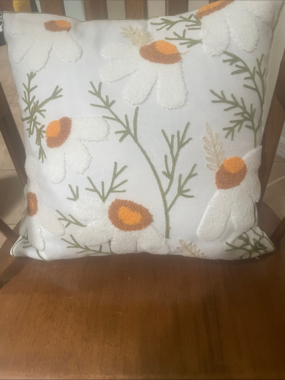 White Floral Daisy Throw Pillow cover with Orange Centers